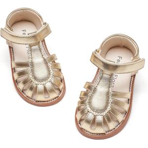 Felix & Flora Toddler Girls Sandals Flower Girl Shoes Soft Rubber Princess Summer Flat Shoes(Bc322-gold)
