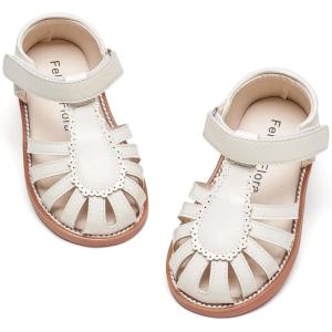 Felix & Flora Toddler Girls Sandals Flower Girl Shoes Soft Rubber Princess Summer Flat Shoes(Bc322-ivory)