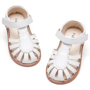 Felix & Flora Toddler Girls Sandals Flower Girl Shoes Soft Rubber Princess Summer Flat Shoes(Bc322-white)