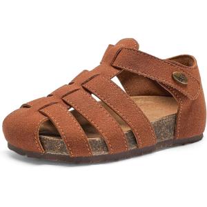 Felix & Flora Toddler Girls Sandals Flower Girl Shoes Soft Rubber Princess Summer Flat Shoes(Bc328-brown)