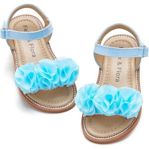 Felix & Flora Toddler Girls Sandals Soft Rubber Flats Summer Baby Flower Girl Shoes.(Bc207-blue)