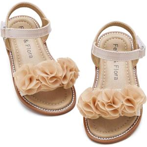 Felix & Flora Toddler Girls Sandals Soft Rubber Flats Summer Baby Flower Girl Shoes.(Bc207-dark Nude)
