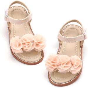 Felix & Flora Toddler Girls Sandals Soft Rubber Flats Summer Baby Flower Girl Shoes.(Bc207-nude)
