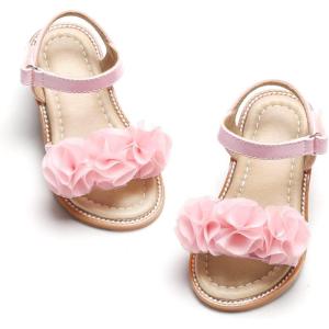 Felix & Flora Toddler Girls Sandals Soft Rubber Flats Summer Baby Flower Girl Shoes.(Bc207-pink)