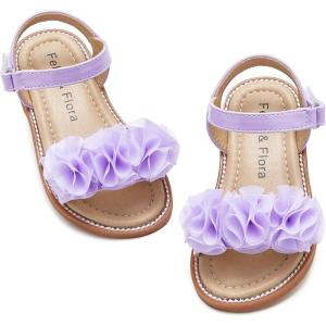 Felix & Flora Toddler Girls Sandals Soft Rubber Flats Summer Baby Flower Girl Shoes.(Bc207-purple)