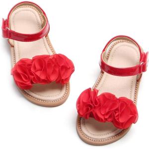 Felix & Flora Toddler Girls Sandals Soft Rubber Flats Summer Baby Flower Girl Shoes.(Bc207-red)