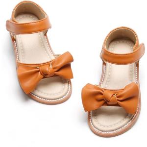 Felix & Flora Toddler Girls Sandals Soft Rubber Flats Summer Baby Flower Girl Shoes.(Bc245-brown)