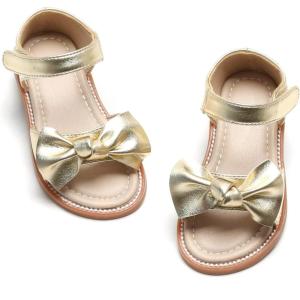 Felix & Flora Toddler Girls Sandals Soft Rubber Flats Summer Baby Flower Girl Shoes.(Bc245-gold)