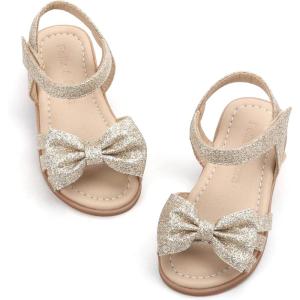 Felix & Flora Toddler Girls Sandals Soft Rubber Flats Summer Baby Flower Girl Shoes.(Bc252-gold)