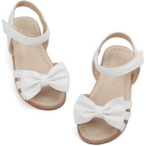 Felix & Flora Toddler Girls Sandals Soft Rubber Flats Summer Baby Flower Girl Shoes.(Bc252-white)