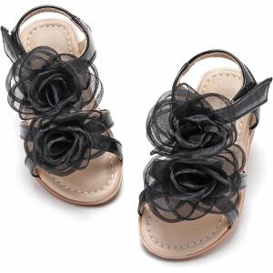 Felix & Flora Toddler Girls Sandals Soft Rubber Flats Summer Baby Flower Girl Shoes.(Bc254-black)
