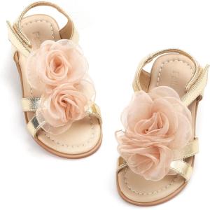 Felix & Flora Toddler Girls Sandals Soft Rubber Flats Summer Baby Flower Girl Shoes.(Bc254-champagne)