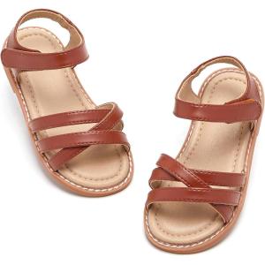 Felix & Flora Toddler Girls Sandals Soft Rubber Flats Summer Baby Flower Girl Shoes.(Bc266-brown)