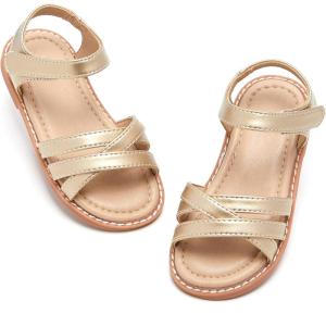 Felix & Flora Toddler Girls Sandals Soft Rubber Flats Summer Baby Flower Girl Shoes.(Bc266-gold)