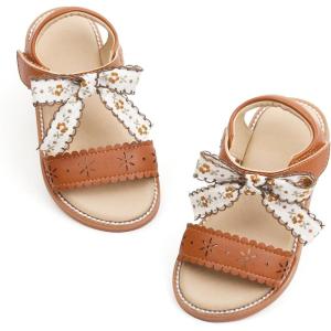 Felix & Flora Toddler Girls Sandals Soft Rubber Flats Summer Baby Flower Girl Shoes.(Bc283-brown)