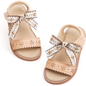 Felix & Flora Toddler Girls Sandals Soft Rubber Flats Summer Baby Flower Girl Shoes.(Bc283-nude)