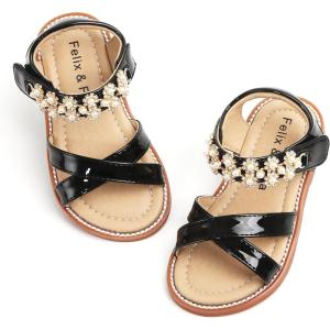 Felix & Flora Toddler Girls Sandals Soft Rubber Flats Summer Baby Flower Girl Shoes.(Bc284-black)