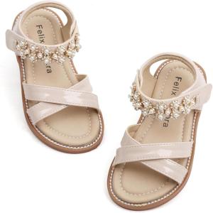 Felix & Flora Toddler Girls Sandals Soft Rubber Flats Summer Baby Flower Girl Shoes.(Bc284-nude)