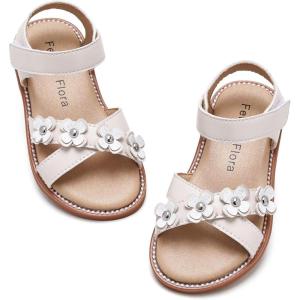 Felix & Flora Toddler Girls Sandals Soft Rubber Flats Summer Baby Flower Girl Shoes.(Bc290-beige)