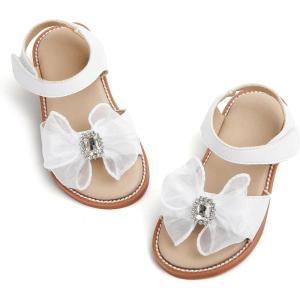 Felix & Flora Toddler Girls Sandals Soft Rubber Flats Summer Baby Flower Girl Shoes.(Bc298-fl White)