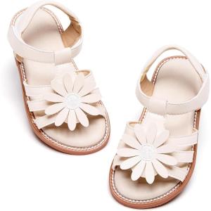 Felix & Flora Toddler Girls Sandals Soft Rubber Flats Summer Baby Flower Girl Shoes.(Bc306-beige)