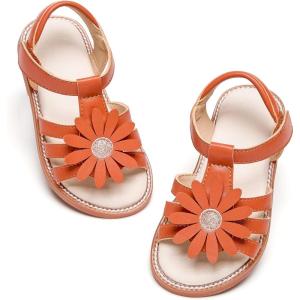 Felix & Flora Toddler Girls Sandals Soft Rubber Flats Summer Baby Flower Girl Shoes.(Bc306-brown)