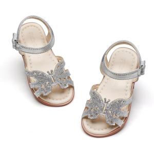Felix & Flora Toddler Girls Sandals Soft Rubber Flats Summer Baby Flower Girl Shoes.(Bc315-silver)