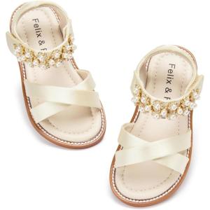 Felix & Flora Toddler Girls Sandals Soft Rubber Flats Summer Baby Flower Girl Shoes.(Bc323-s Gold)