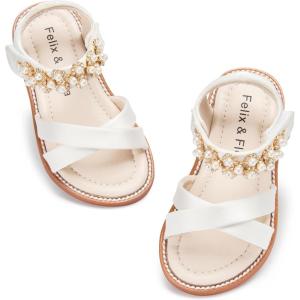 Felix & Flora Toddler Girls Sandals Soft Rubber Flats Summer Baby Flower Girl Shoes.(Bc323-s Ivory)