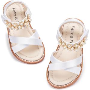 Felix & Flora Toddler Girls Sandals Soft Rubber Flats Summer Baby Flower Girl Shoes.(Bc323-s White)