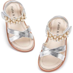 Felix & Flora Toddler Girls Sandals Soft Rubber Flats Summer Baby Flower Girl Shoes.(Bc323-silver)