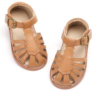 Felix & Flora Toddler Girls Sandals Soft Rubber Princess Flat Shoes Summer Flower Girl Shoes(Bc262-brown)