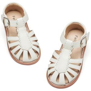 Felix & Flora Toddler Girls Sandals Soft Rubber Princess Flat Shoes Summer Flower Girl Shoes(Bc262-cream White)
