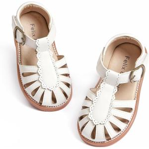 Felix & Flora Toddler Girls Sandals Soft Rubber Princess Flat Shoes Summer Flower Girl Shoes(Bc262-ivory White)