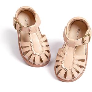 Felix & Flora Toddler Girls Sandals Soft Rubber Princess Flat Shoes Summer Flower Girl Shoes(Bc262-nude)
