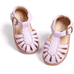 Felix & Flora Toddler Girls Sandals Soft Rubber Princess Flat Shoes Summer Flower Girl Shoes(Bc262-purple)