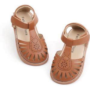 Felix & Flora Toddler Girls Sandals Soft Rubber Princess Flat Shoes Summer Flower Girl Shoes(Bc289-brown)
