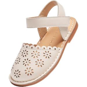 Felix & Flora Toddler Girls Sandals Soft Rubber Princess Flat Shoes Summer Flower Girl Shoes(Bc299-beige)
