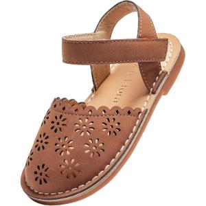 Felix & Flora Toddler Girls Sandals Soft Rubber Princess Flat Shoes Summer Flower Girl Shoes(Bc299-brown)