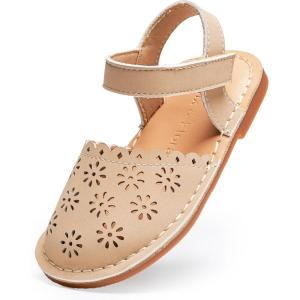 Felix & Flora Toddler Girls Sandals Soft Rubber Princess Flat Shoes Summer Flower Girl Shoes(Bc299-tan)