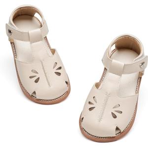 Felix & Flora Toddler Girls Sandals Soft Rubber Princess Flat Shoes Summer Flower Girl Shoes(Bc311-beige)