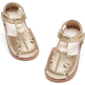 Felix & Flora Toddler Girls Sandals Soft Rubber Princess Flat Shoes Summer Flower Girl Shoes(Bc311-gold)