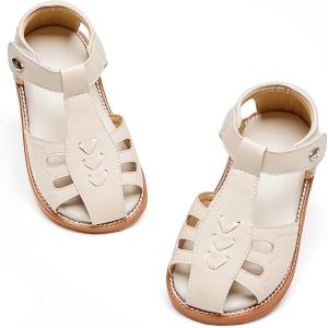 Felix & Flora Toddler Girls Sandals Soft Rubber Princess Flat Shoes Summer Flower Girl Shoes(Bc313-beige)