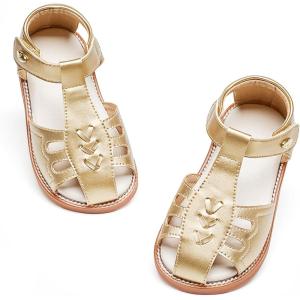 Felix & Flora Toddler Girls Sandals Soft Rubber Princess Flat Shoes Summer Flower Girl Shoes(Bc313-gold)