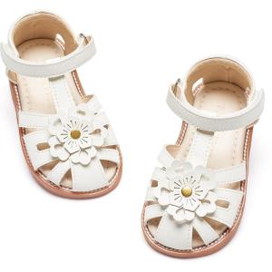 Felix & Flora Toddler Girls Sandals Soft Rubber Princess Flat Shoes Summer Flower Girl Shoes(Bc326-cream White)