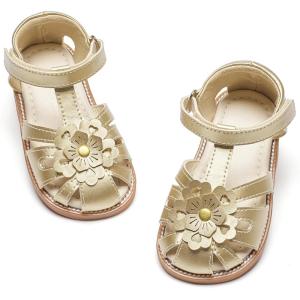 Felix & Flora Toddler Girls Sandals Soft Rubber Princess Flat Shoes Summer Flower Girl Shoes(Bc326-gold)
