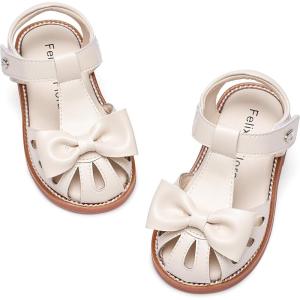 Felix & Flora Toddler Girls Sandals Soft Rubber Princess Flat Shoes Summer Flower Girl Shoes(Bc327-beige)