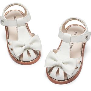 Felix & Flora Toddler Girls Sandals Soft Rubber Princess Flat Shoes Summer Flower Girl Shoes(Bc327-cream)
