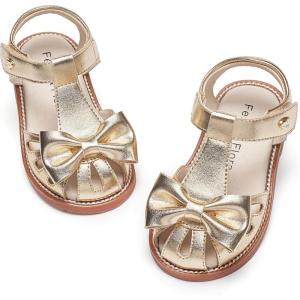 Felix & Flora Toddler Girls Sandals Soft Rubber Princess Flat Shoes Summer Flower Girl Shoes(Bc327-gold)