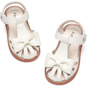 Felix & Flora Toddler Girls Sandals Soft Rubber Princess Flat Shoes Summer Flower Girl Shoes(Bc327-ivory White)